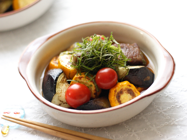 サイコロステーキと夏野菜の焼き浸し