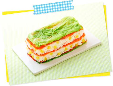 Recipe2 春キャベツとサーモンの彩りミルフィーユ寿司