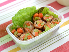 野菜の豚巻き　ガーリック醤油