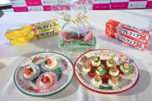 ハリやコシがあって包みやすいNEWクレラップを使って、「バラのカップケーキおむすび」・「ころころおむすびピンチョス」作り