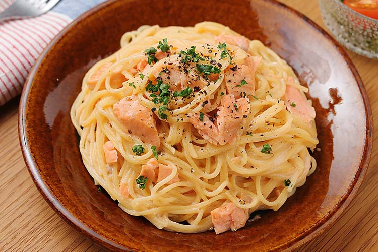 レンジde鮭クリームパスタ